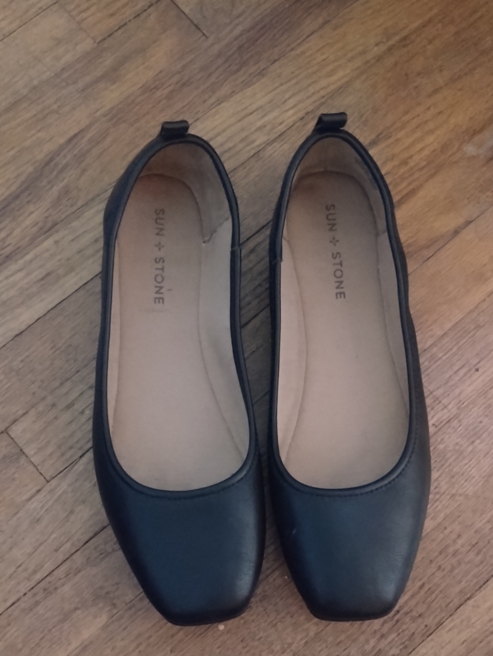 Sun + Stone Black Square-Toe Ballet Flats